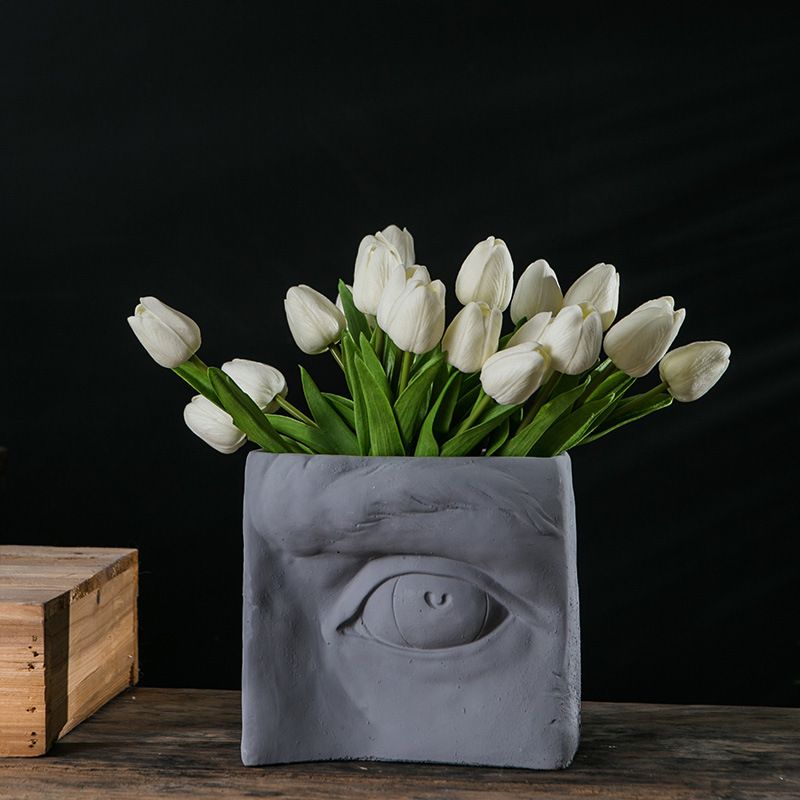 Vaso de cimento com características faciais criativas, recipiente para flores, arte abstrata do corpo humano, ornamento para entrada interna, vaso de escritório_voghion.com