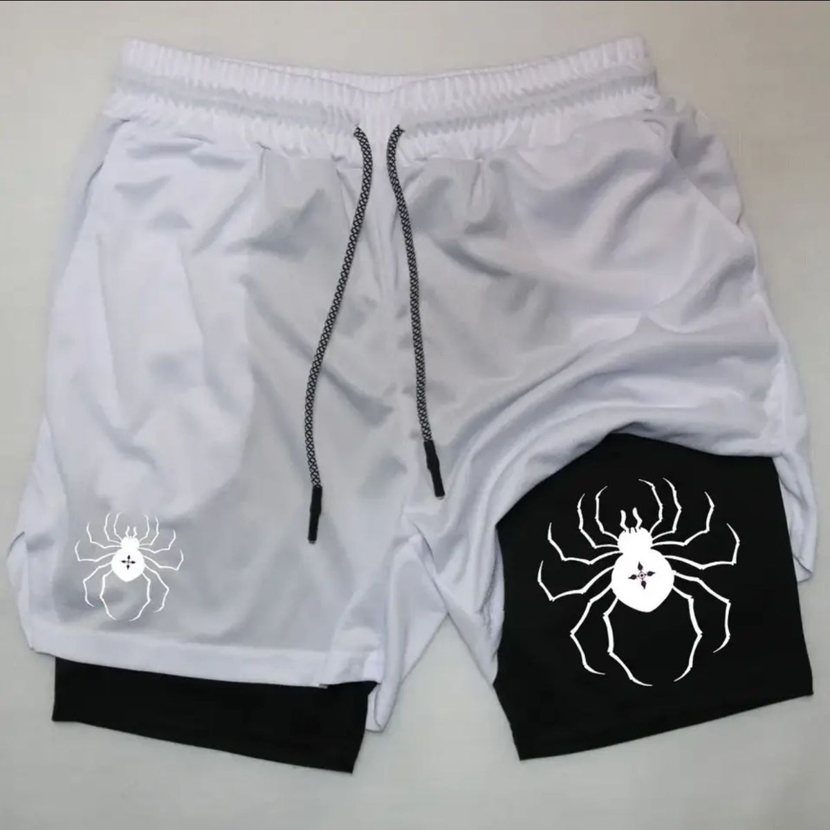 Premium Products 2025 New Dark Spider Printed Men's 2-in-1 Double Layer Shorts For Fitness, Running, Sports And Leisure_voghion.com