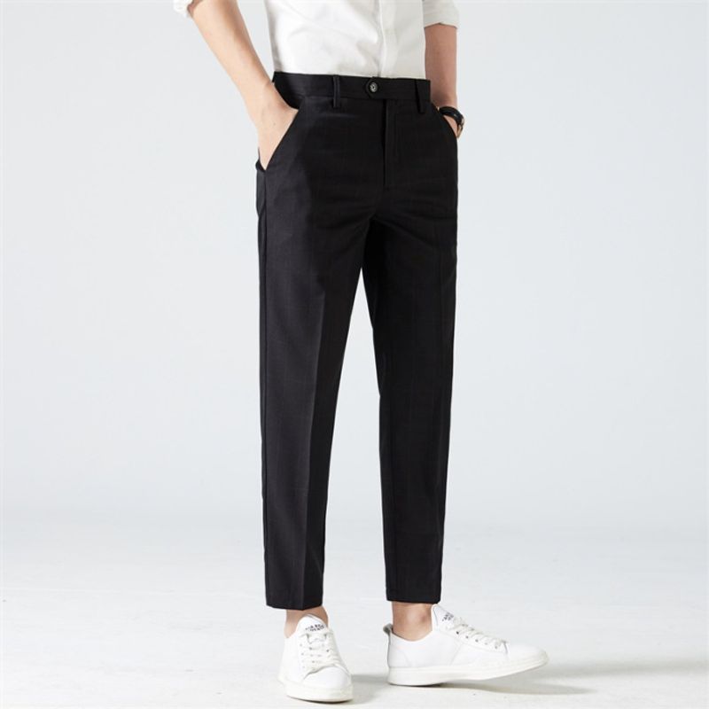 Men's Clothing Summer Thin Trousers Slim Straight Stylish Plaid Trousers_voghion.com