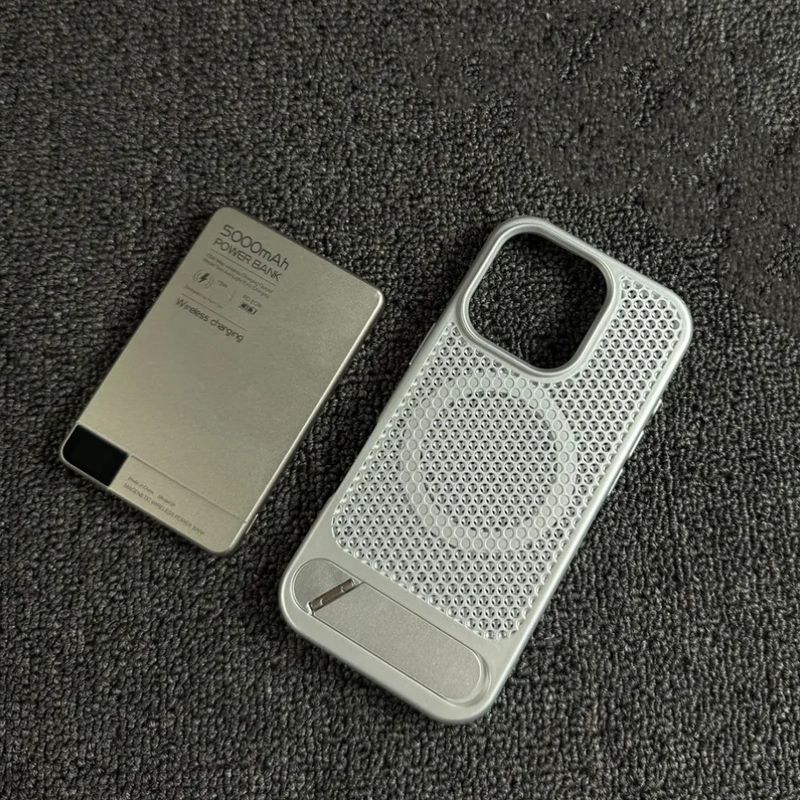 Compatible With IPhone 16 Invisible One-Word Stand Phone Case 15 Honeycomb Mesh Heat Dissipation Creative_voghion.com