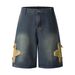Men's Clothing Retro Denim Shorts With Star Patchwork Embroidery Loose Shorts_voghion.com