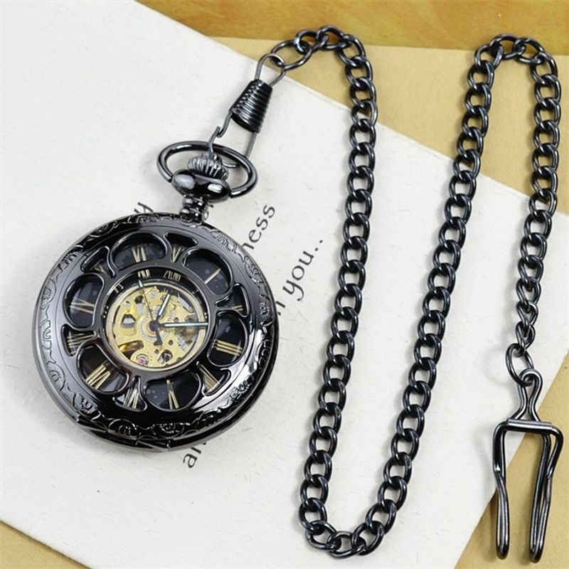 Orologio da tasca vintage con retro cavo trasparente, studente a conchiglia, movimento meccanico da uomo e da donna, orologio da tasca meccanico manuale da uomo romanizzato._voghion.com