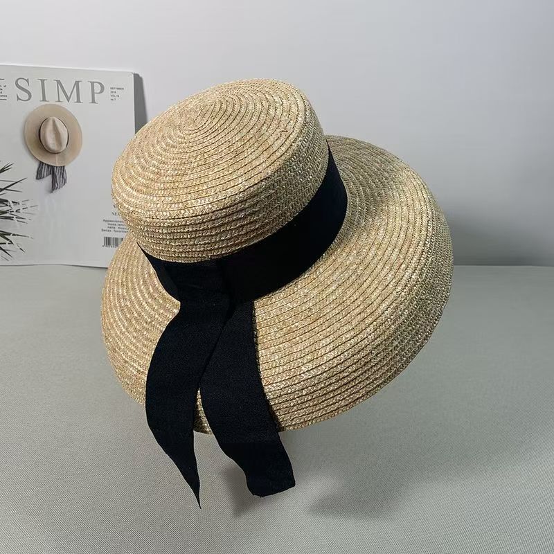 Hot Sale Women's Summer Big Soft Top Straw With Black And White Ribbon Lace Tie M Wide Brim Sun UV Protection Beach Hat Cap_voghion.com