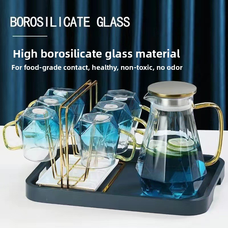 Gradient Glass Pitcher Set (1800ml Pitcher + 300ml Cup) – Thickened Borosilicate Carafe For Iced Tea, Juice & Cocktails Elegant Home & Office Decor_voghion.com