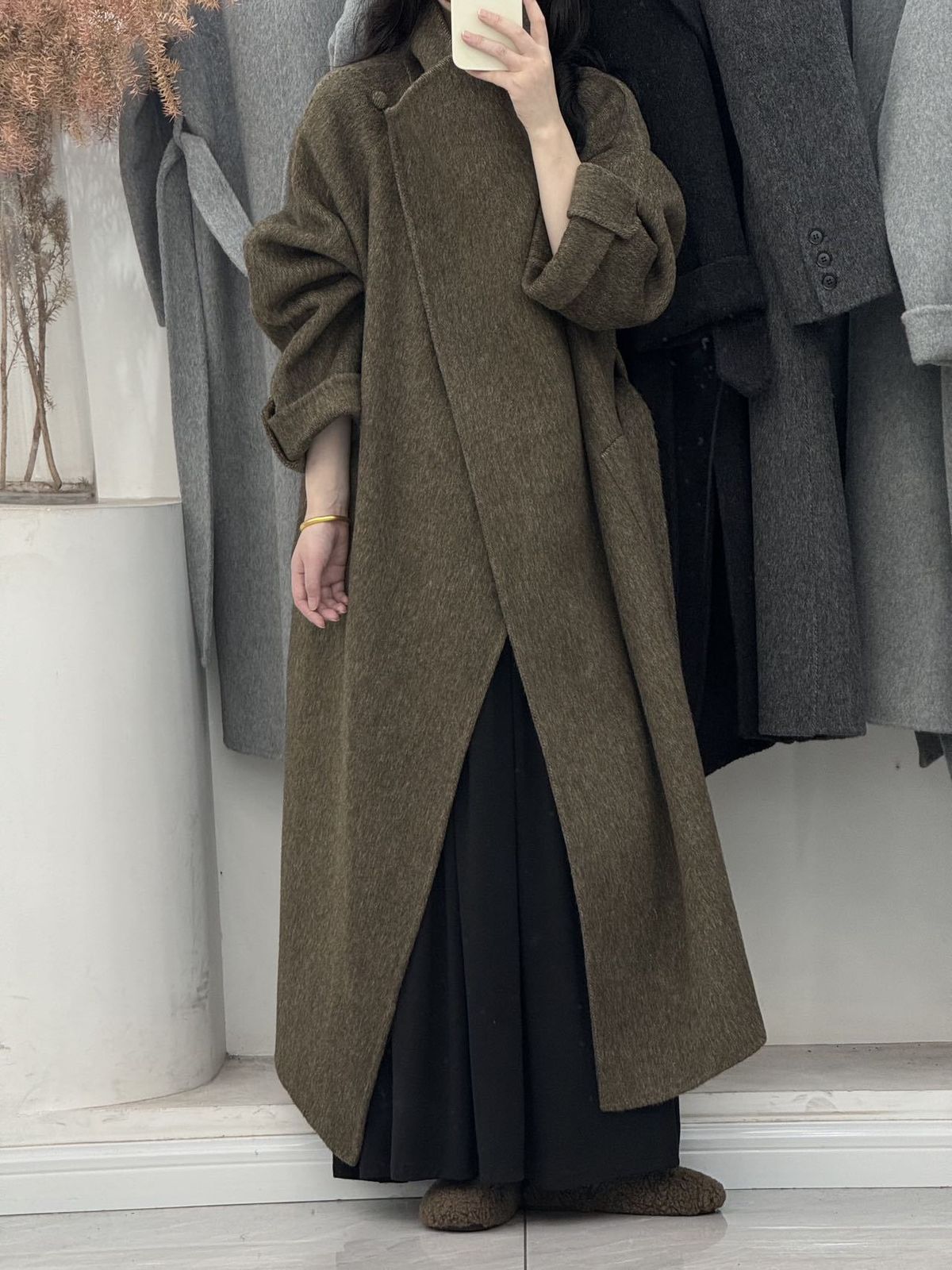 Women's Clothing Luxury Double-Faced Wool Coat – Oversized Longline Trench In Velvet Latte & 3 Elegant Neutrals_voghion.com