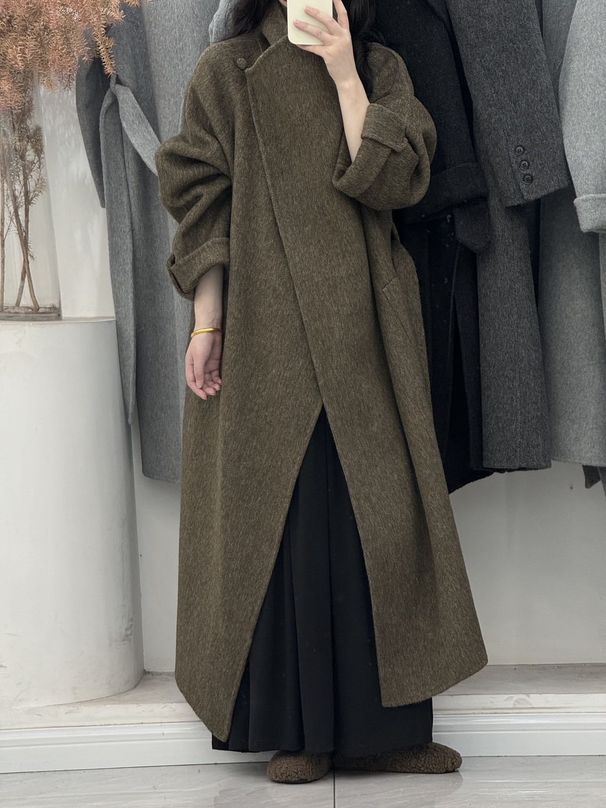 Women's Clothing Luxury Double-Faced Wool Coat – Oversized Longline Trench In Velvet Latte & 3 Elegant Neutrals_voghion.com