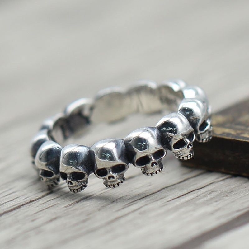 Anello unisex Huitan in stile punk, in lega di zinco, con design geometrico a forma di teschio, in saldo, accessorio per feste..._voghion.com