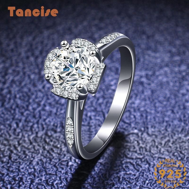 Tancise Classic Moissanite Sølv Ring Dame Smykker Bryllup Løfte Party Gift_voghion.com