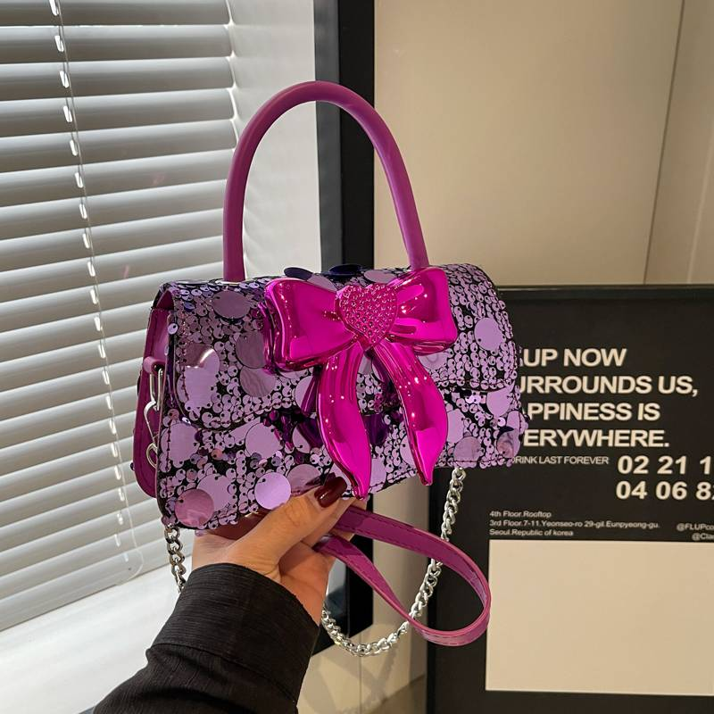 2024 New Women's Handbag, European and American Fashion Trendy Sequin Decoration Bow Lock Shoulder/Crossbody/Handbag_voghion.com