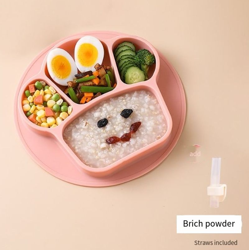 Home baby integrated dinner plate children's silicone suction cup bowl toddler eating training divided plate tableware set_voghion.com