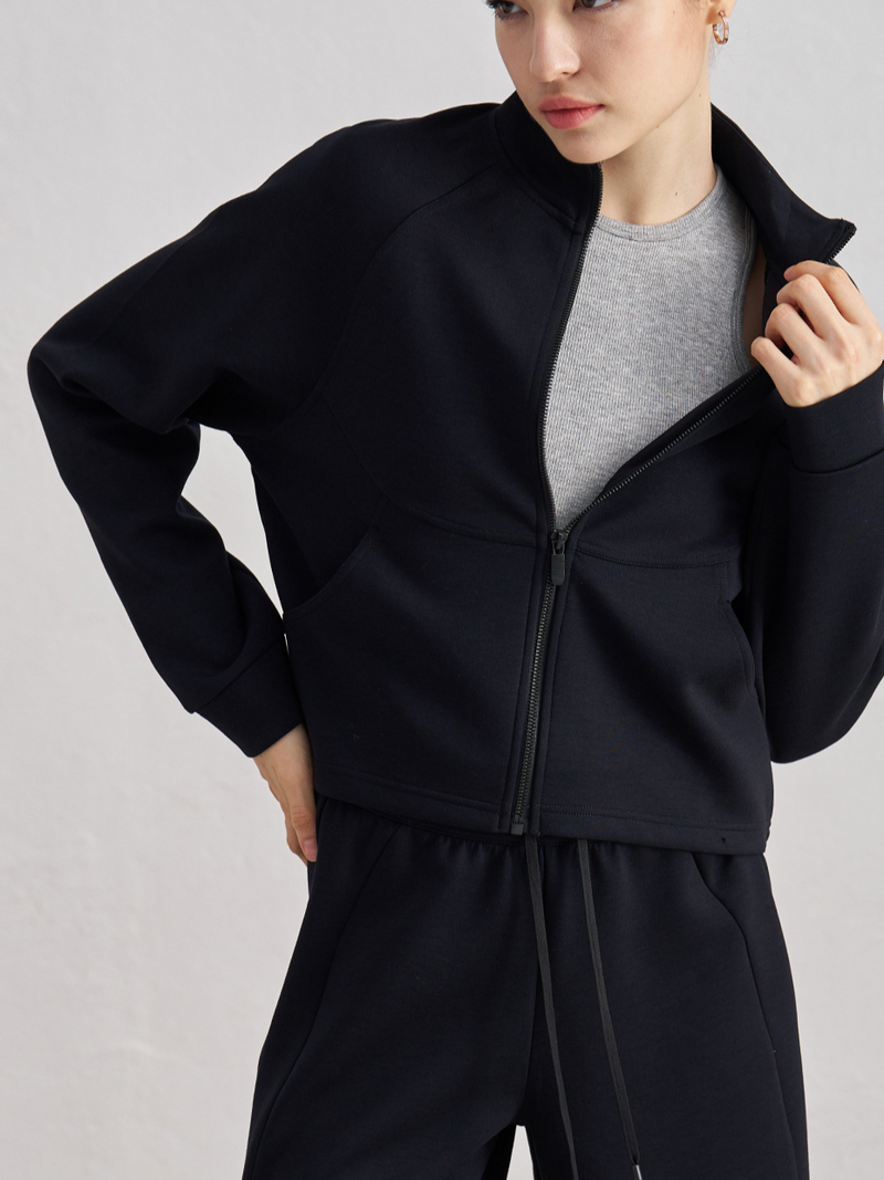 Women's Clothing Autumn And Winter Temperament Stand Collar Sports Jacket Long Sleeve Slim Fit Versatile Slim Fitness Large Pocket Loose Casual Tops_voghion.com