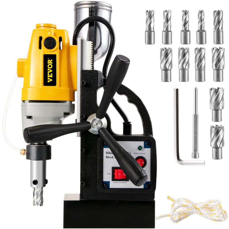 VEVOR 1100W Magnetic Drill Press With 1-1/2 Inch (40mm) Boring Diameter MD40 Magnetic Drill Press Machine 2810 LBS Magnetic Force Magnetic Drilling System 670 RPM With 11 Pcs HSS Annular Cutter Kit_voghion.com