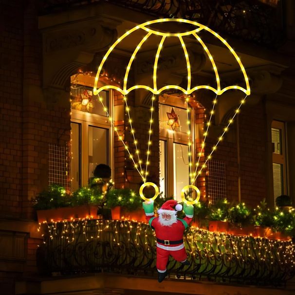 1pc USB Powered LED Weihnachten Fallschirm Lichter Mit Santa Claus Für Dach Traufe Balkon Garten Weihnachten Festival Atmosphäre Dekor_voghion.com