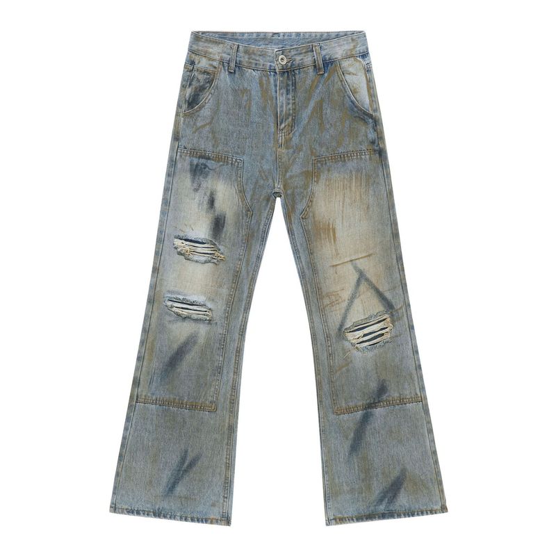 EF JEANS | 2024 New Product Old Wasteland Wind Cut Yellow Mud Slightly Pulled Jeans Casual Straight-leg Pants_voghion.com