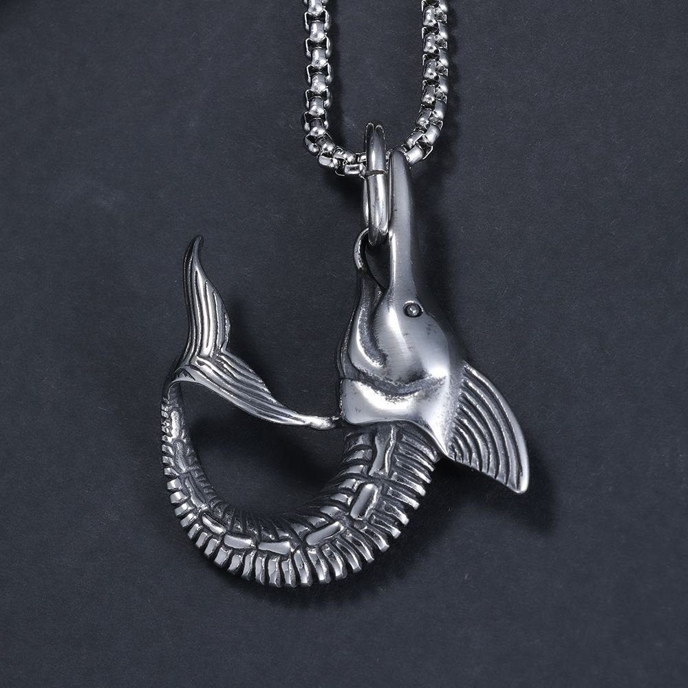 Nieuwe Noordse mythische haaivormige titanium stalen herenhangerketting_voghion.com