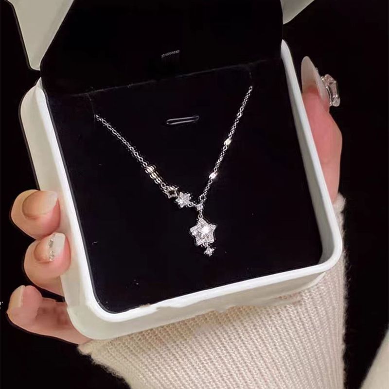 S Pure Silver Language Wish Necklace Ins Niche High-end Light Luxury Versatile Pentagonal Star Collarbone Chain_voghion.com