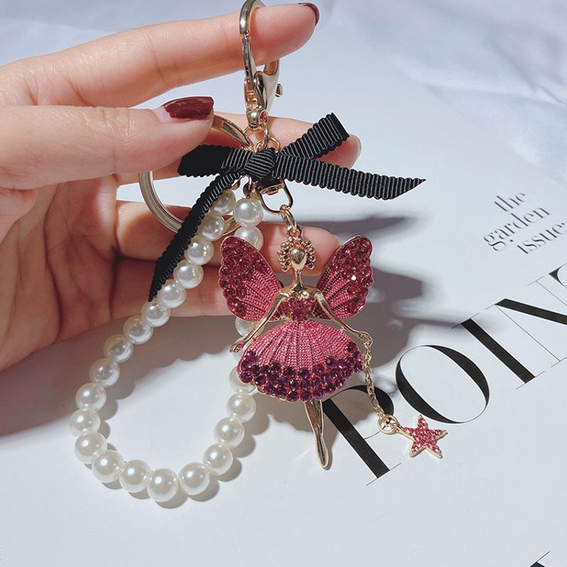 New Creative Little Angel Keychain For Girls, Bag Pendant, Pearl Chain, Ballet Girl Rhinestone Car Ornament_voghion.com