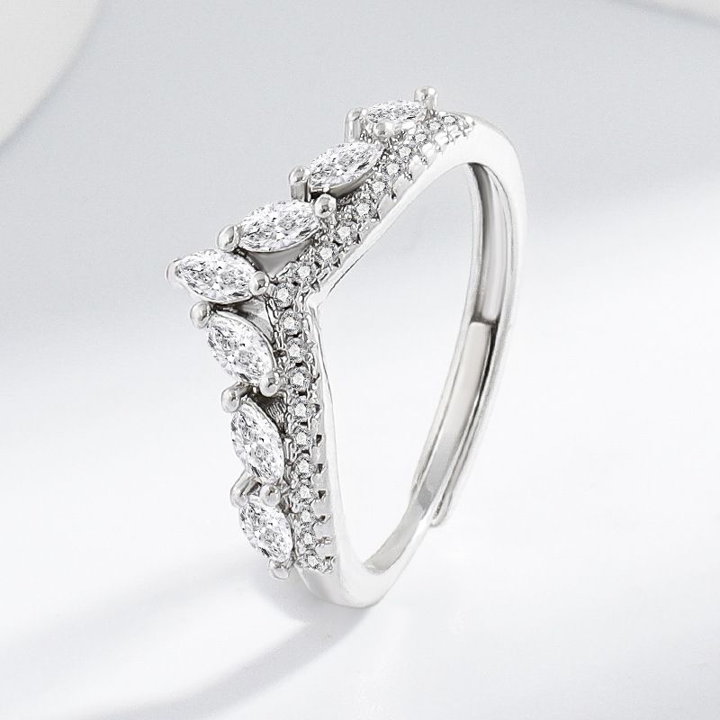 Hot Sale V-Ring Horse Eye Simulation Diamond Ring Opening Women's Ring_voghion.com