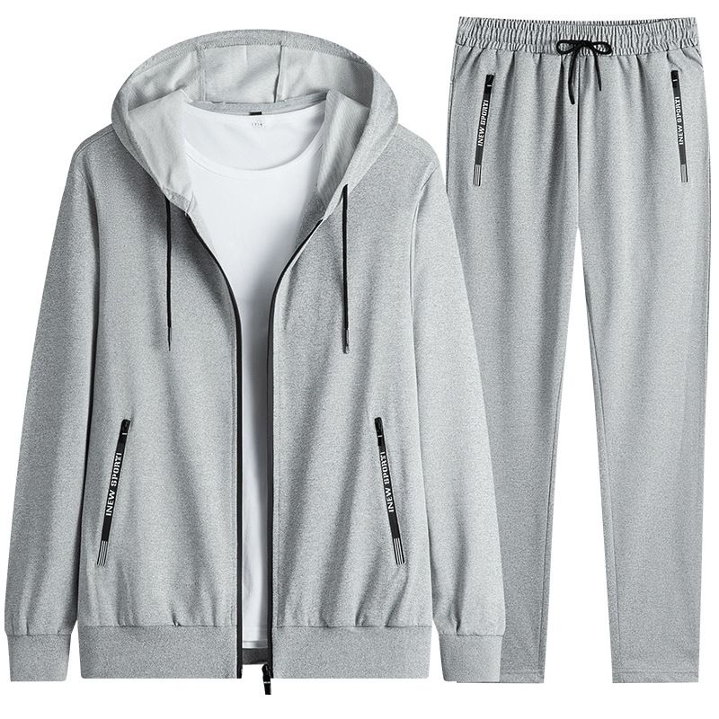 ​Herren-Freizeit-Sportbekleidungsset mit Kapuze für den Herbst – leichtes zweiteiliges Outfit für Herren mittleren Alters und Senioren (M-XXXXL, Grau/Schwarz)​_voghion.com