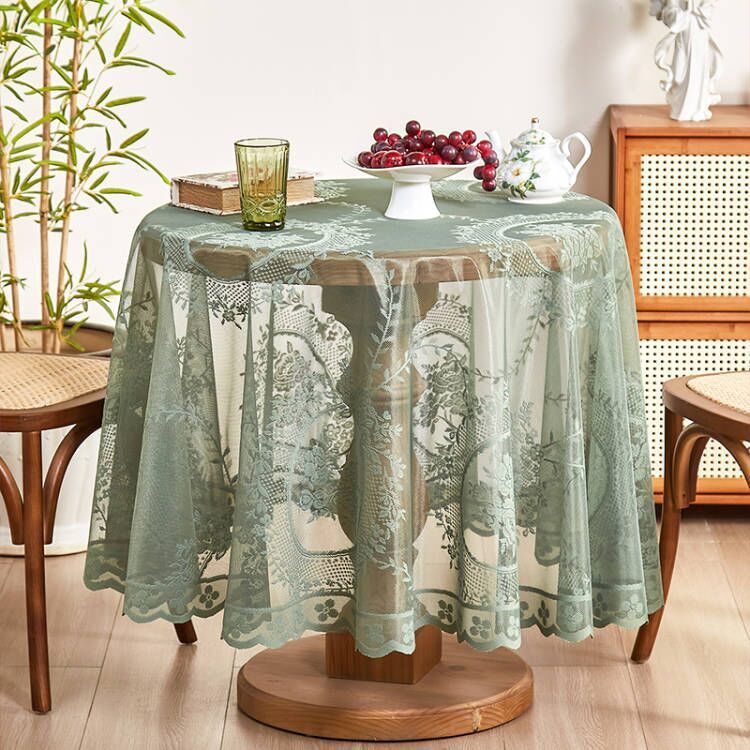 Vintage Floral Tablecloth - Non-Slip Heat-Resistant Round & Rectangular Table Cover, Washable Polyester Fabric For Dining & Coffee Tables_voghion.com