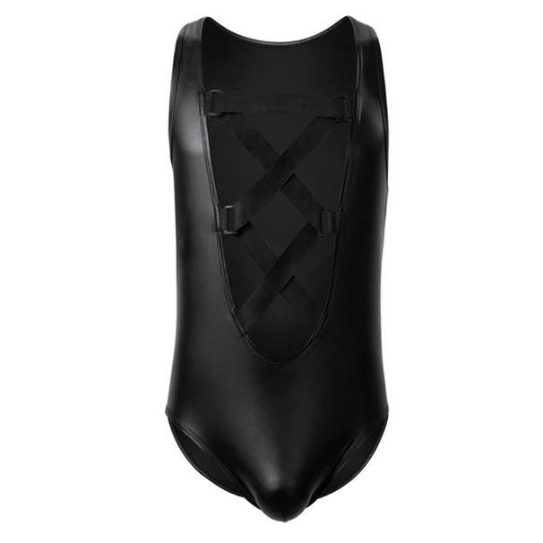 Lederweste, Body mit Leder-Patchwork und seitlichem Mesh-Einsatz, taillierte Shapewear mit Kreuzformung_voghion.com