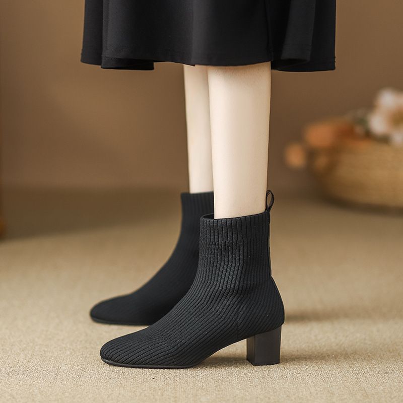 Shoes 2023 New Autumn Winter Martin Women's Elastic Slim Knitted Sock High Heel Short Boots_voghion.com
