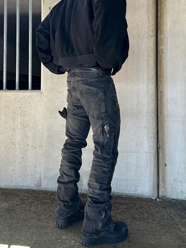 Men's Slim Fit Stretch Denim Jeans - High Street Black Washed Cotton Pants With Zip Accents, Relaxed Tapered Leg For Urban Style (S-XL)_voghion.com