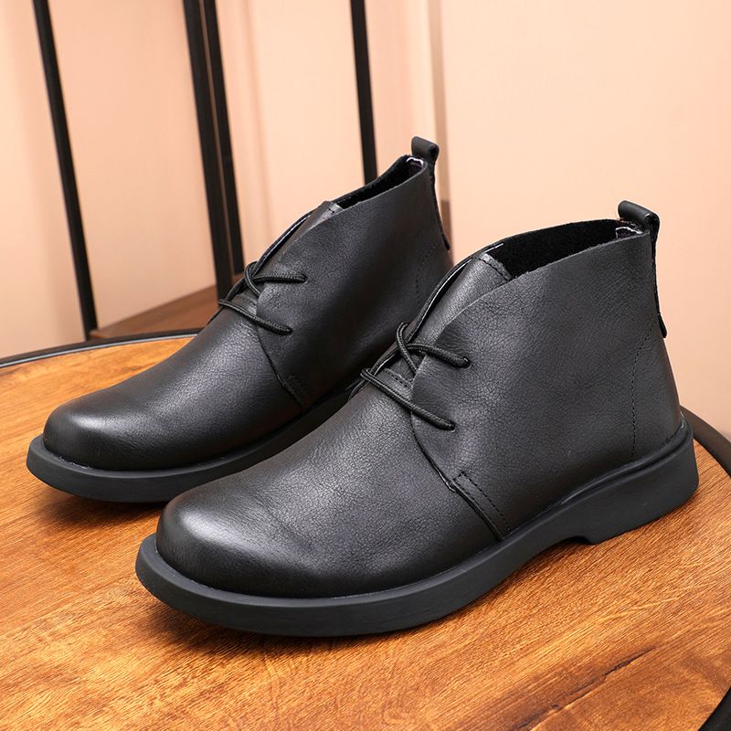 Herbst Winter High Top Layer Rindsleder Echtleder Casual Herrenschuhe Martin Work Short Boots_voghion.com