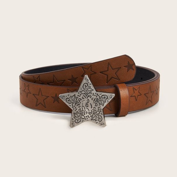 HOT Fashionable Women's Spicy Girl Everyday Versatile Brown Texture Button Belt Star Print Pattern Unisex_voghion.com