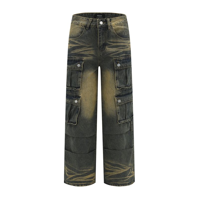 Les vêtements pour hommes gaspillent l’eau de lavage pour fabriquer de vieux jeans cargo multi-poches_voghion.com