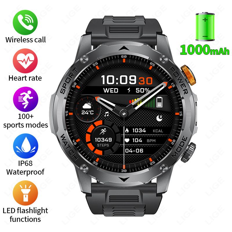 LIGE Bluetooth Smartwatch met HD-touchscreen, waterdicht, fitnesstracker, hartslag- en zuurstofmeter, slaapregistratie voor mannen en vrouwen_voghion.com