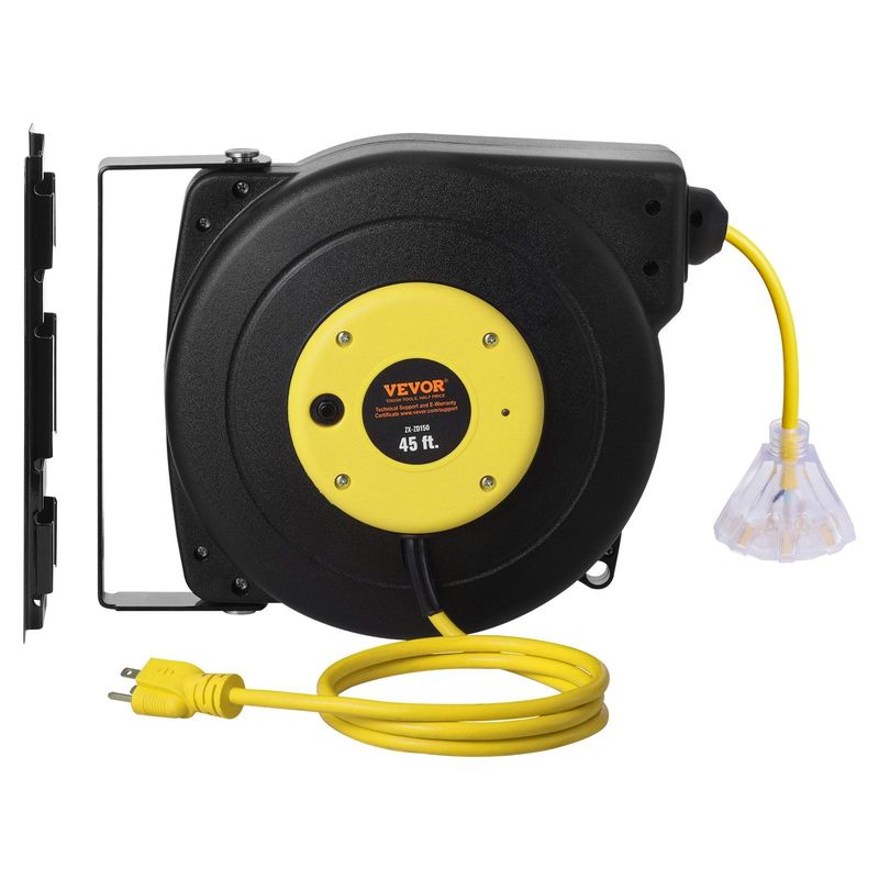 VEVOR Retractable Extension Cord Reel Power Cord Reel 45FT 12AWG/3C SJTOW_voghion.com