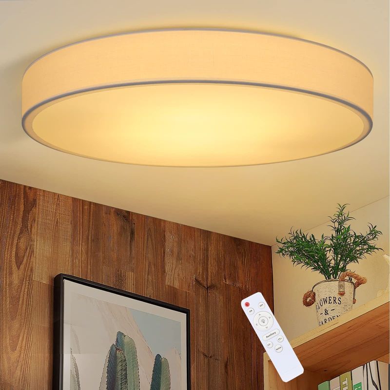 Deckenlampe LED Deckenleuchte Weiß - Ø38CM Dimmbar Mit Fernbedienung Rund Schlafzimmerlampe Mit Stoffschirm Moderne Deckenlampe Für Küche Wohnzimmer_voghion.com