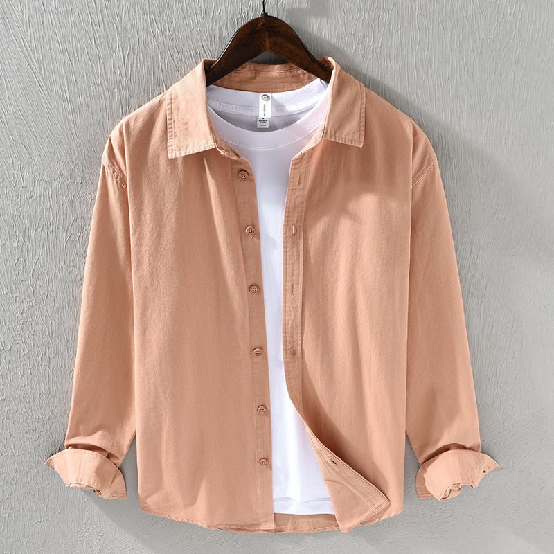 Abbigliamento da uomo Camicia da uomo in cotone a maniche lunghe - Camicia casual traspirante con bottoni per la primavera, comoda camicetta dalla vestibilità ampia con colletto classico_voghion.com