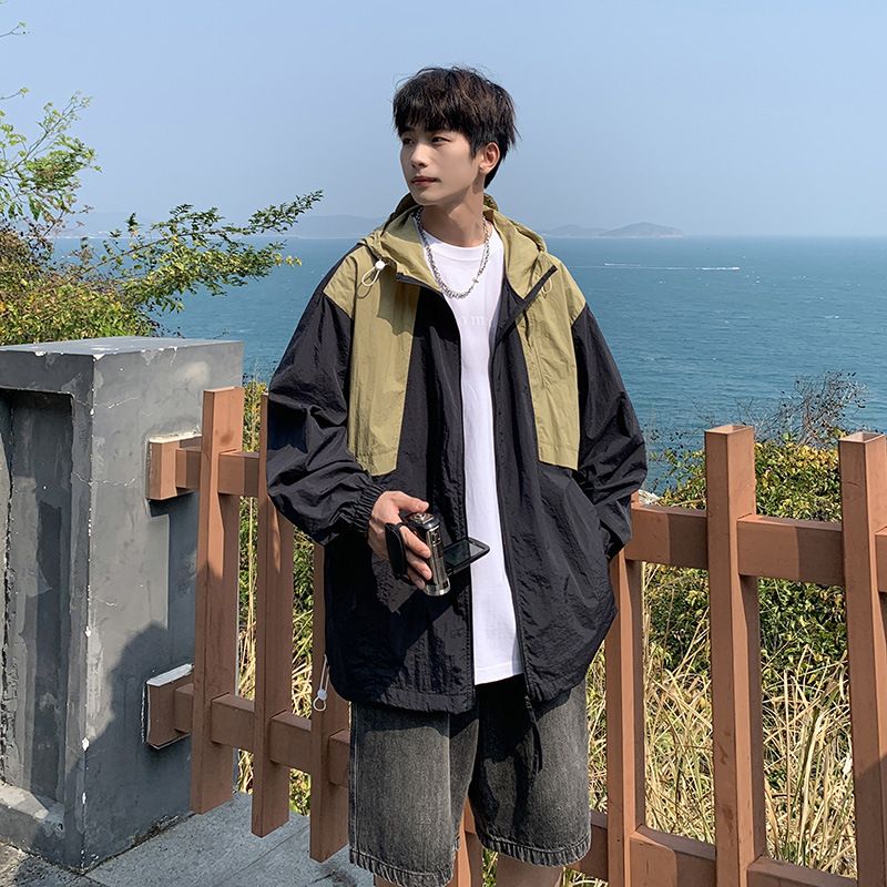 Giacca da uomo con cappuccio, di qualità imbattibile, estiva, alla moda, da 23 anni, per studenti, da indossare all'aperto, con protezione solare._voghion.com