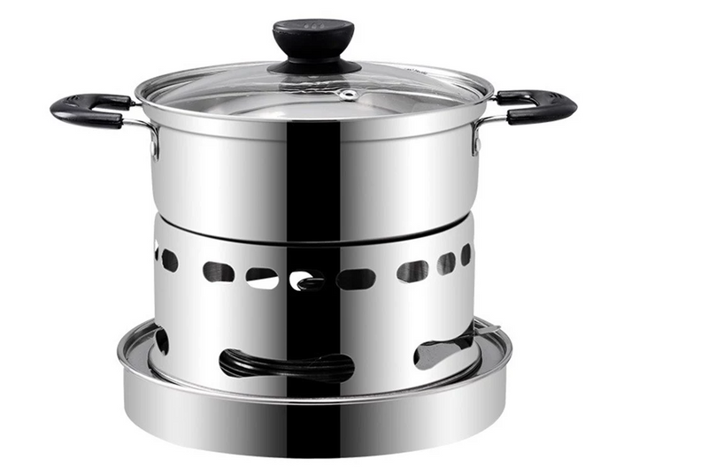 Outdoors Stainless Steel Alcohol Stove with Pot Portable Burner Rustproof Anti-corrosion Cooking Barbecue Camping Hiking Picnic_voghion.com