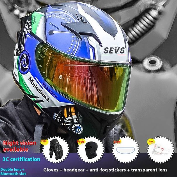 Motorrad-Integralhelm – 3C-zertifiziert, Bluetooth-Steckplatz, leichtes ABS für den Pendelverkehr, 12 Farbspiegelkombinationen mit Fahrgeschenkpaket_voghion.com