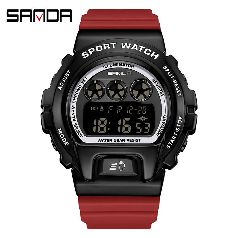 Digitale Sportuhr für Herren mit LED-Hintergrundbeleuchtung, 50 m wasserdicht, Stoppuhr, Alarm, Countdown-Timer, Unisex, Schwarz, Silber, Blau, Gold, Rot, Transparent, Grün_voghion.com
