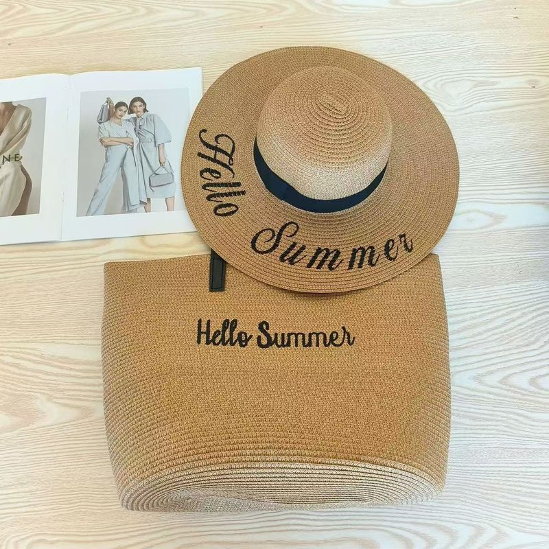 Damentaschen Strohtasche Sommer Damen Umhängetasche Hut Set Strandtasche Gewebt Modetrend Große Kapazität Meer_voghion.com
