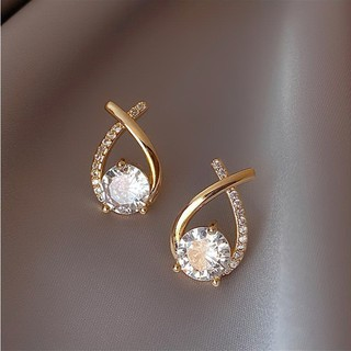 Nuovi orecchini a rete rossi in stile coreano Xiaoxiang, orecchini a croce in zircone argento con ago da donna all'ingrosso_voghion.com