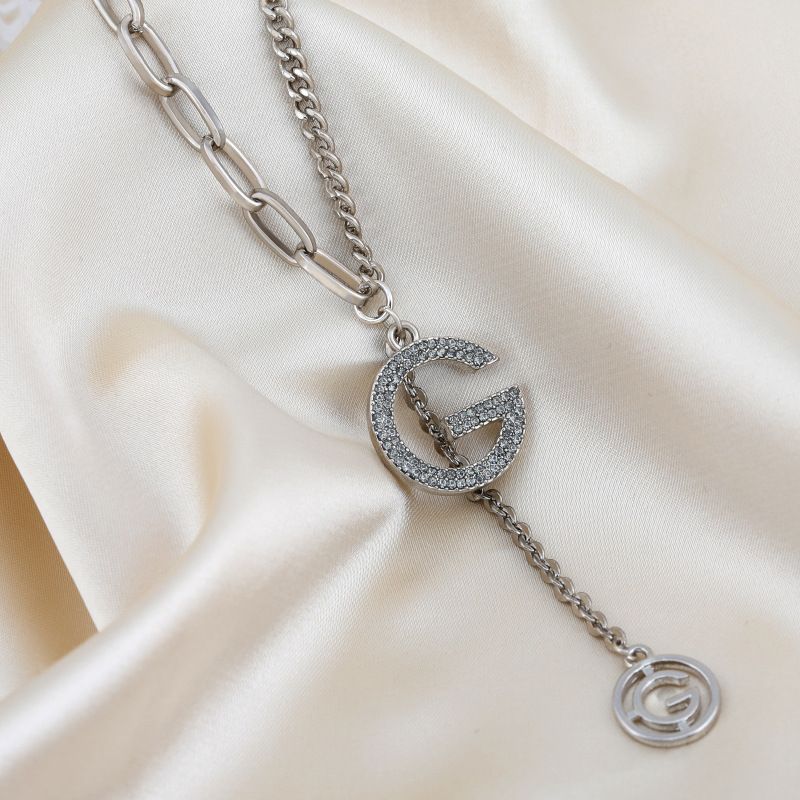 Novo Outono Inverno Versátil Moda Pingente de Cristal Gargantilha Colares Feminilidade Letra G Suéter Corrente Colar Feminino Acessórios Atacado_voghion.com