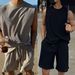 Sommer Cool Ice Silk Weste Hose Einfarbig Mode Herren Plus Size Ärmelloses Top Und Shorts Zweiteiliges Set Für Männer_voghion.com