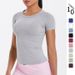 Nahtlos gestricktes, einfarbiges, atmungsaktives, enges Kurzarm-T-Shirt für Sport, Laufen, Fiess, Yoga, Damenoberteil_voghion.com