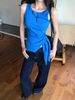 Women’s Summer Asymmetric Strap Top – Trendy Blue Sleeveless Corset Tie-Waist Cami_voghion.com