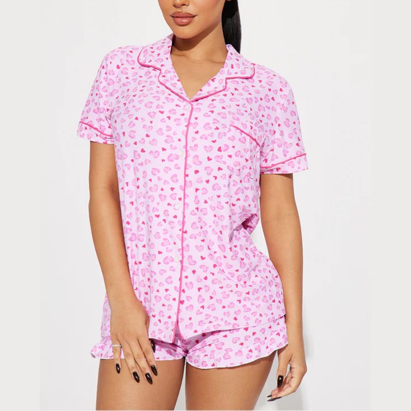 Women's Clothing Comfortable Home Short Sleeved Printed Shorts Suit_voghion.com