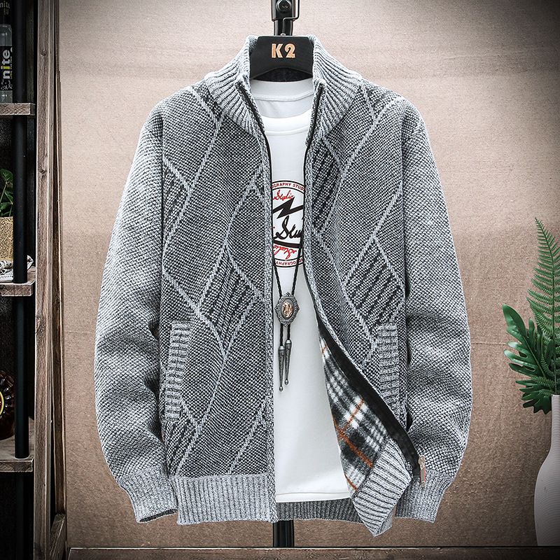 Abbigliamento da uomo casual maglione maglieria moda colletto alla coreana più cappotto giovanile casual allentato caldo di velluto_voghion.com