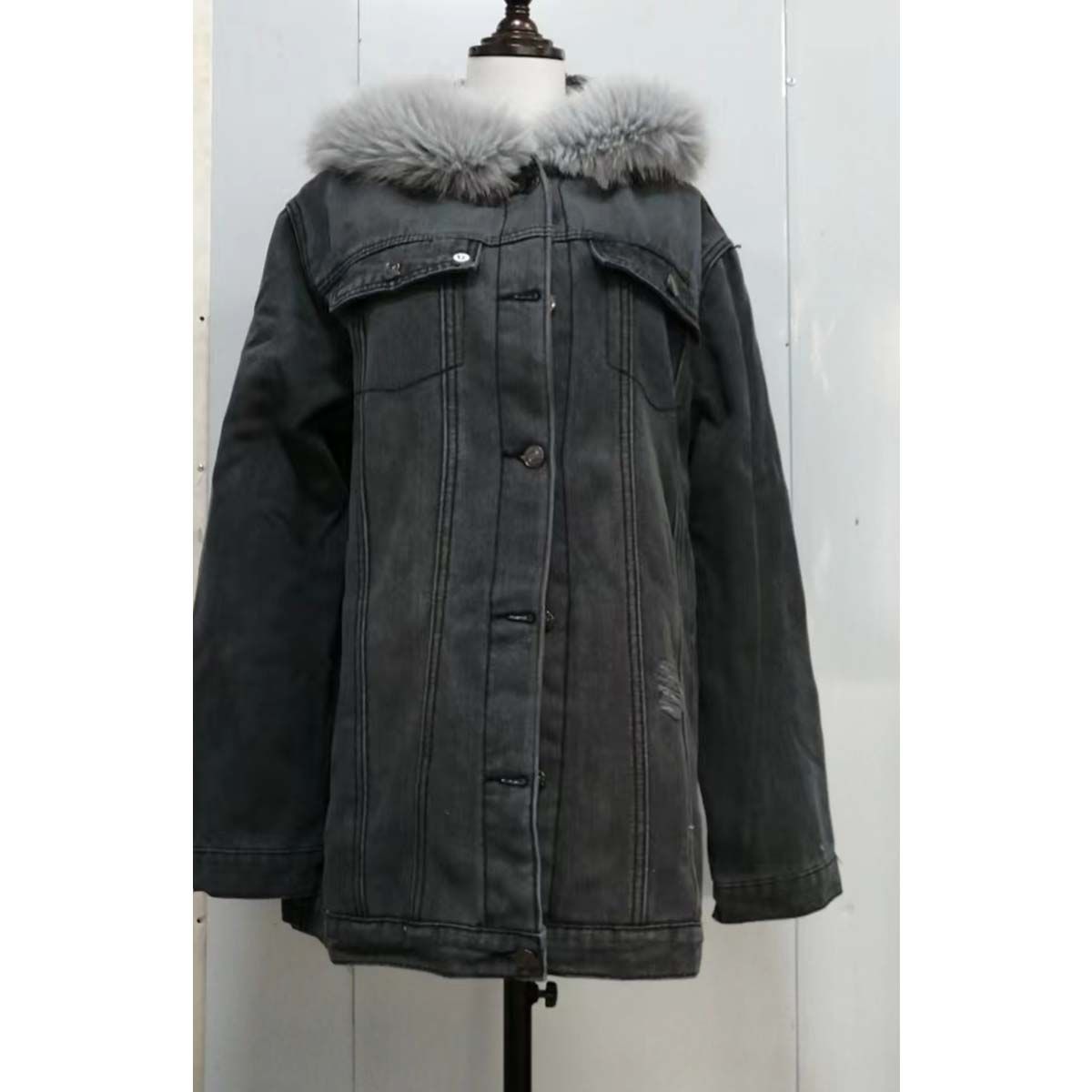 Ženska zimska topla denim jakna s puhastim ovratnikom in kapuco, topel jeans plašč z dolgimi rokavi, podložen z debelim plišem, prevelik prevelik_voghion.com