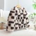 Manteau d'hiver en fausse fourrure pelucheuse pour enfants - Veste chaude et élégante à carreaux colorés pour filles, douce et confortable, à carreaux marron, 90-160 cm_voghion.com
