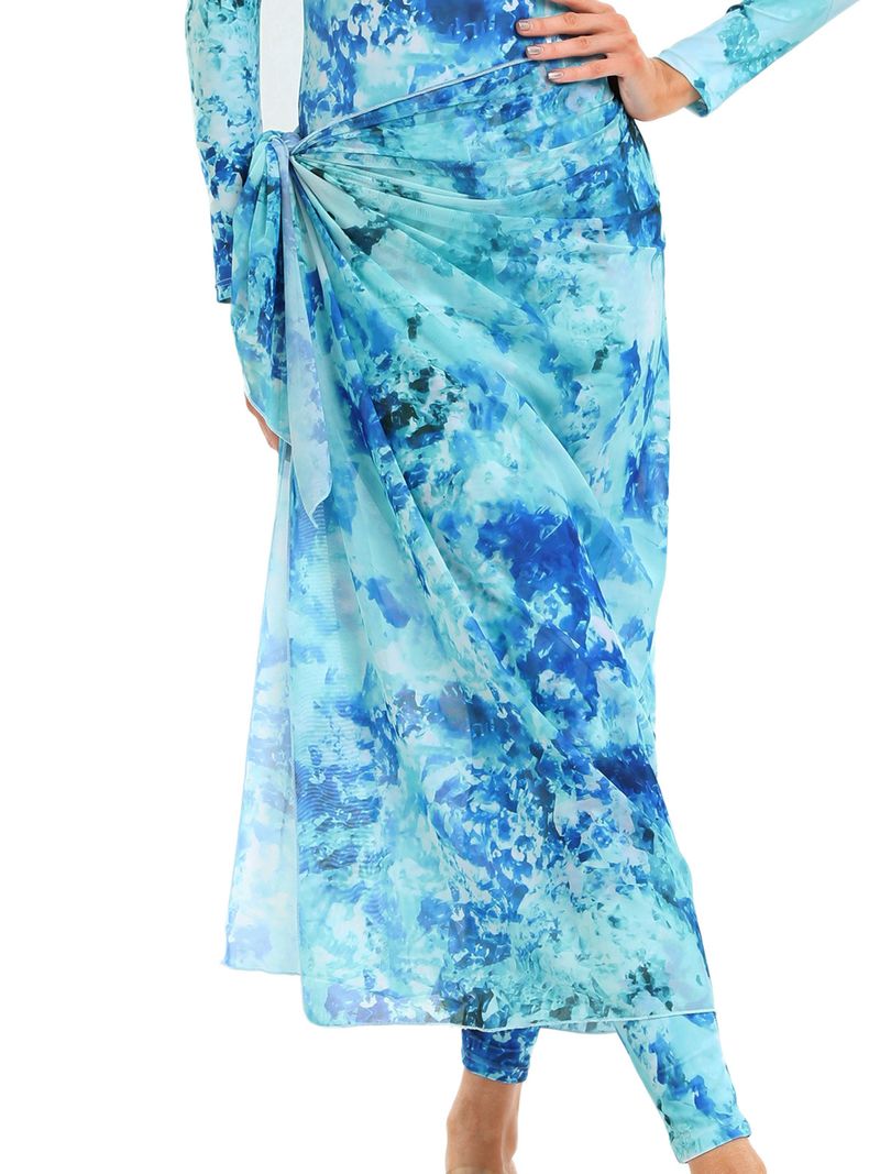 3 Piece Muslim Swimsuit Printed Conservative Beach Swimsuit + Chest Pad + Apron Scarf Separate_voghion.com