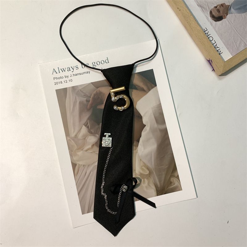 Korean College Style Black Short For Women Sweet Cool JK Personality Trendy No-Tie Shirt Decoration Plaid Bow Tie_voghion.com